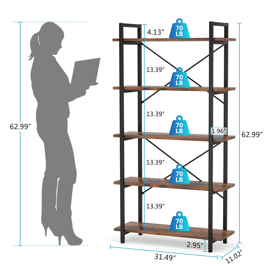 5 Tier Rustic Brown Bookcase U32966