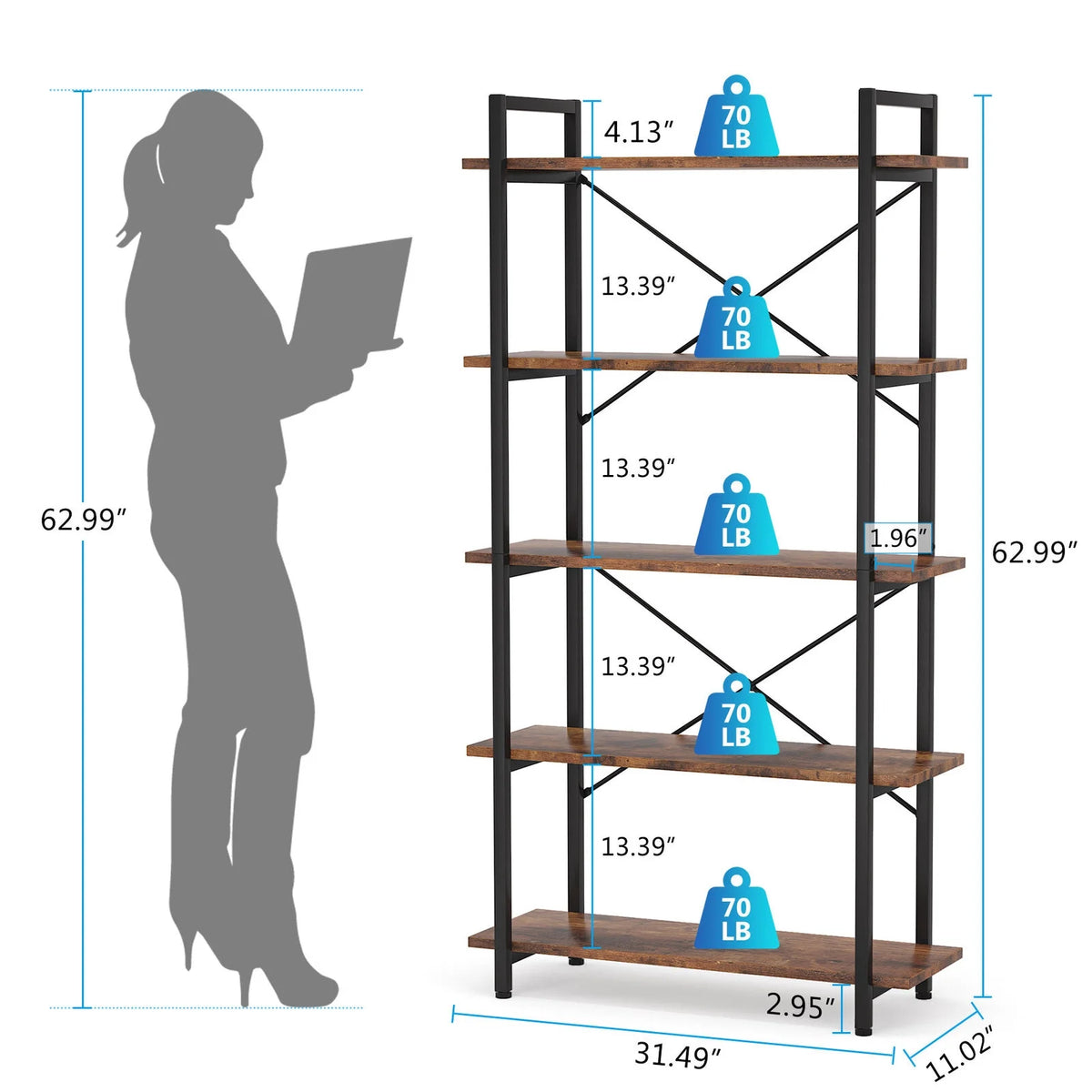 5 Tier Rustic Brown Bookcase U32966