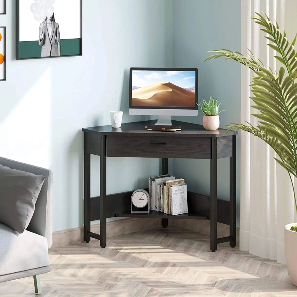 Black Corner Computer Desk with Storage Drawer A88159