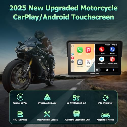 7-Inch Motorcycle GPS Navigation System with Apple CarPlay & Android Auto, Waterproof Touchscreen, Bluetooth, IP67 Waterproof Q351366