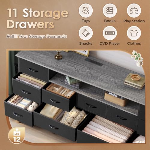 63 Inch 11 Drawer Dresser with Power Outlets and LED Lights N760591