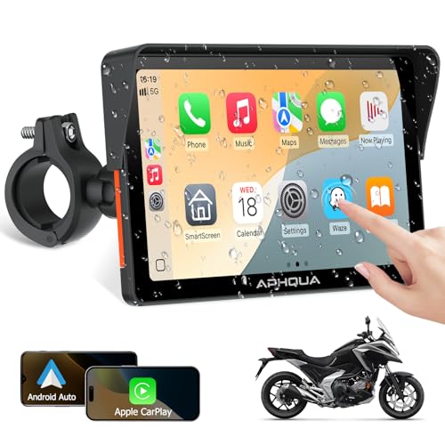 7-Inch Motorcycle GPS Navigation System with Apple CarPlay & Android Auto, Waterproof Touchscreen, Bluetooth, IP67 Waterproof Q351366