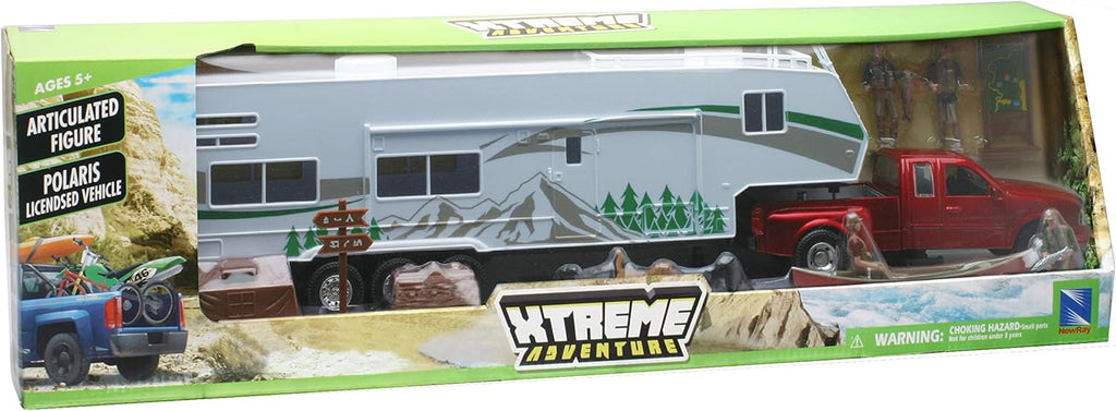 Die Cast Pick Up Truck with Camper Trailer and Accessories J5334