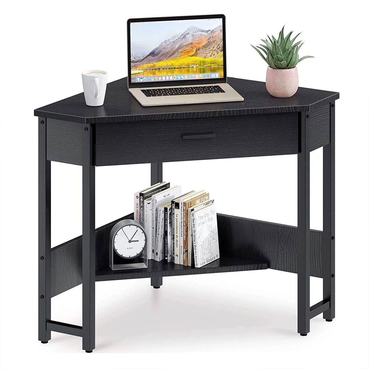 Black Corner Computer Desk with Storage Drawer A88159