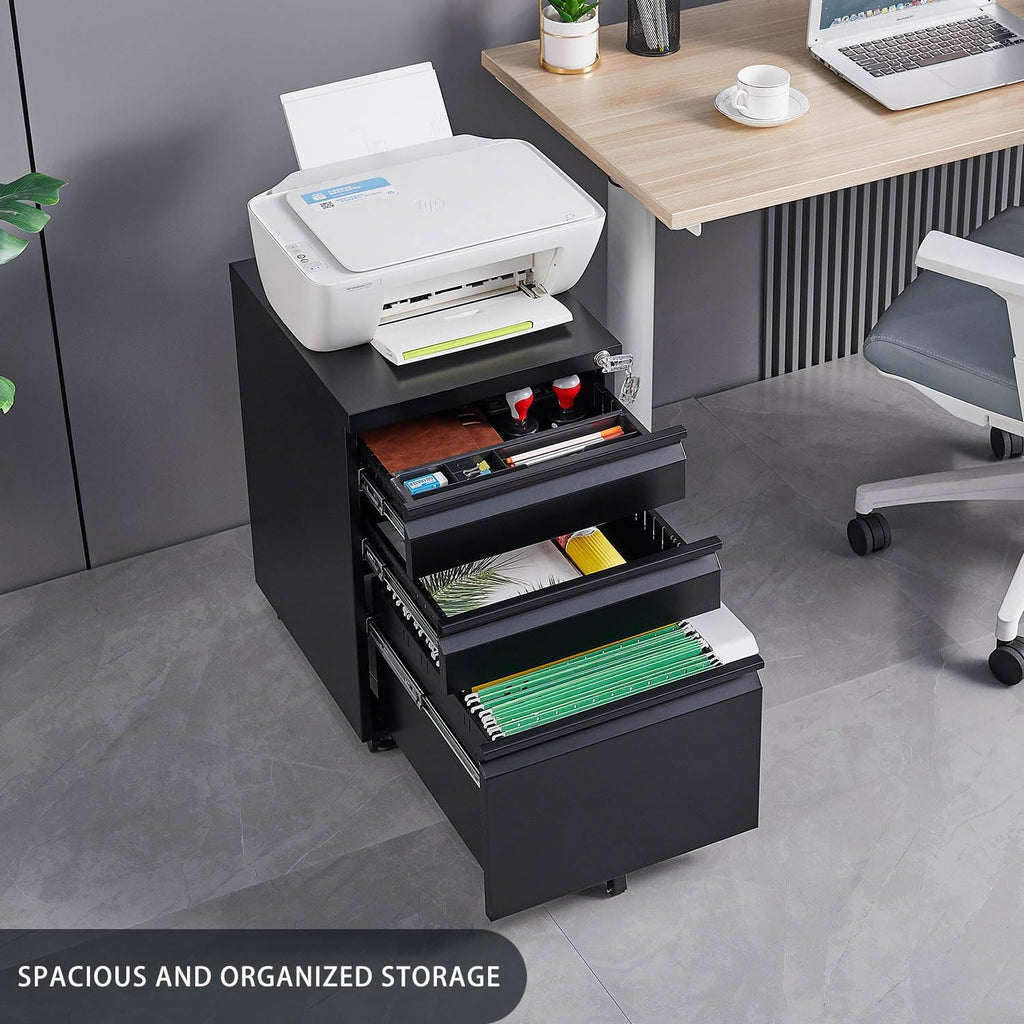 Black Steel 3-Drawer Rolling File Cabinet M48129