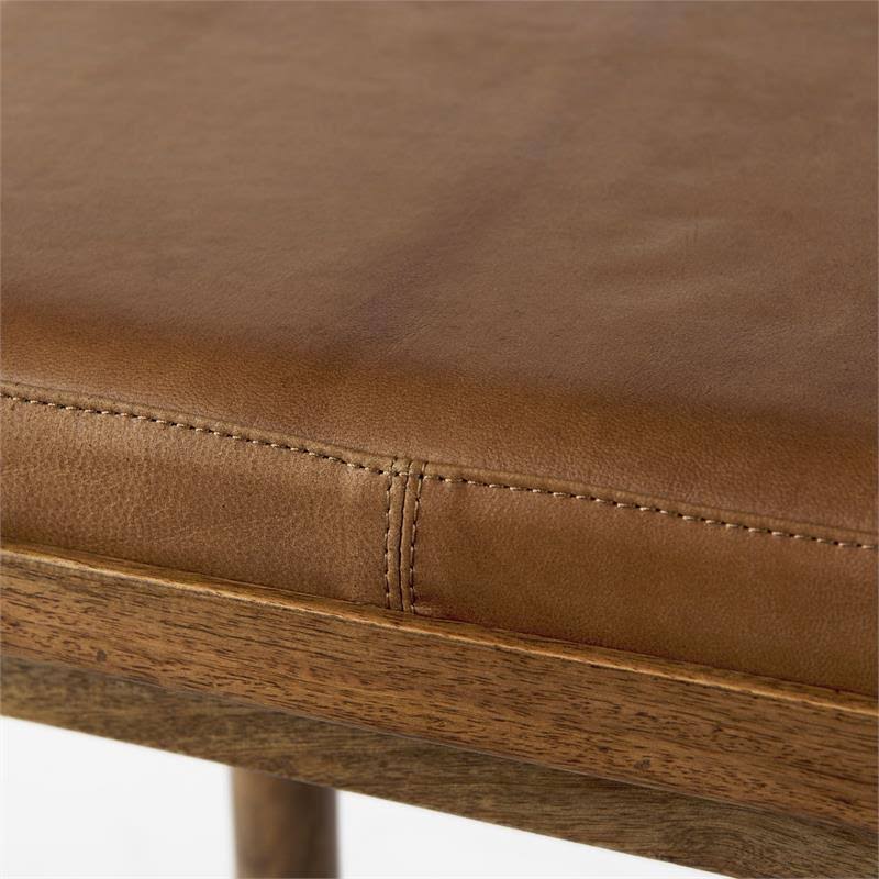 Cognac Brown Leather Medium Brown Wood Bar Stool T229