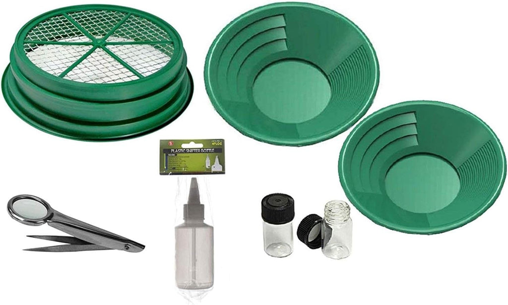 7pc Gold Prospecting Kit with Green Gold Pans H504834