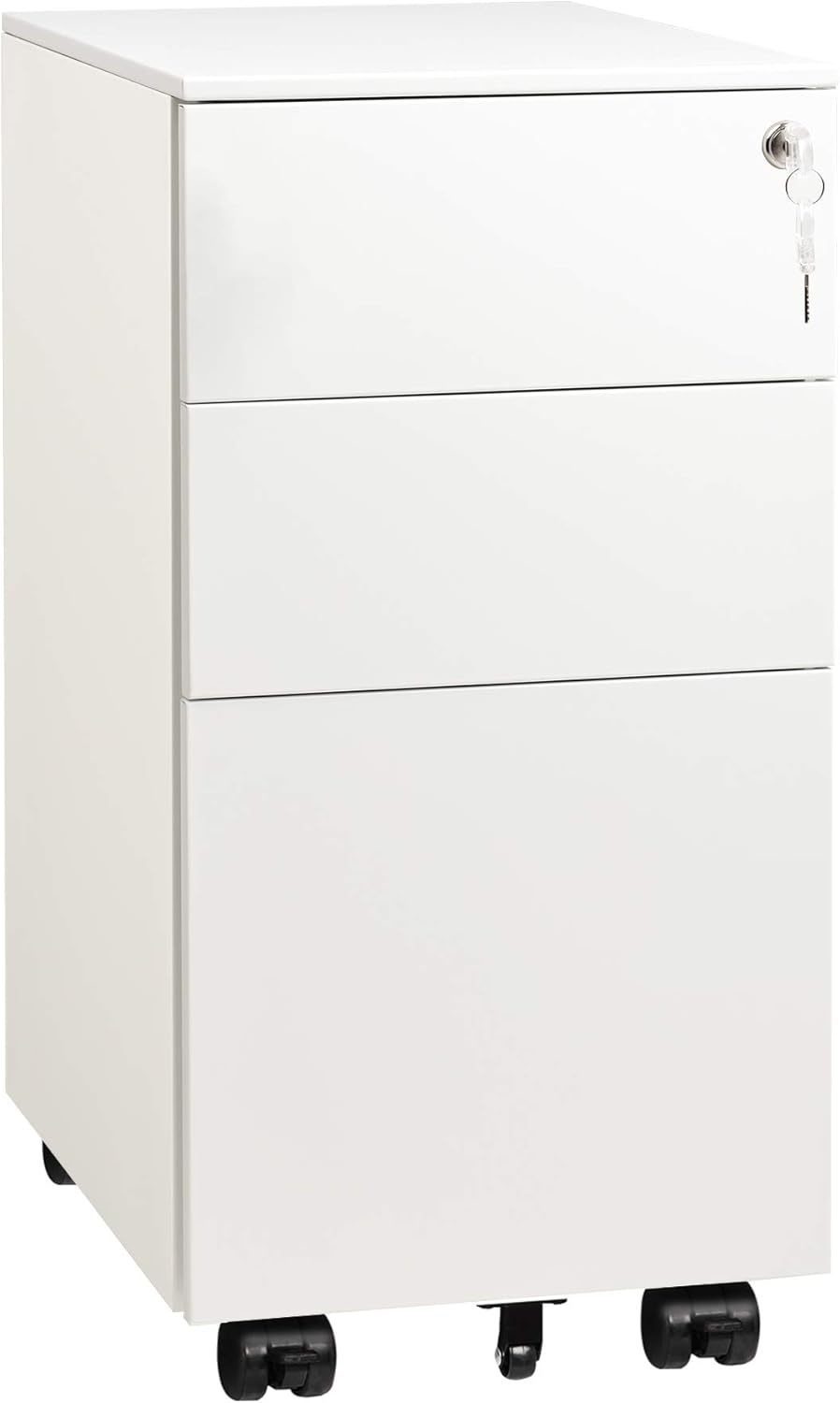 White 3 Drawer Slim File Cabinet with Lock N34117