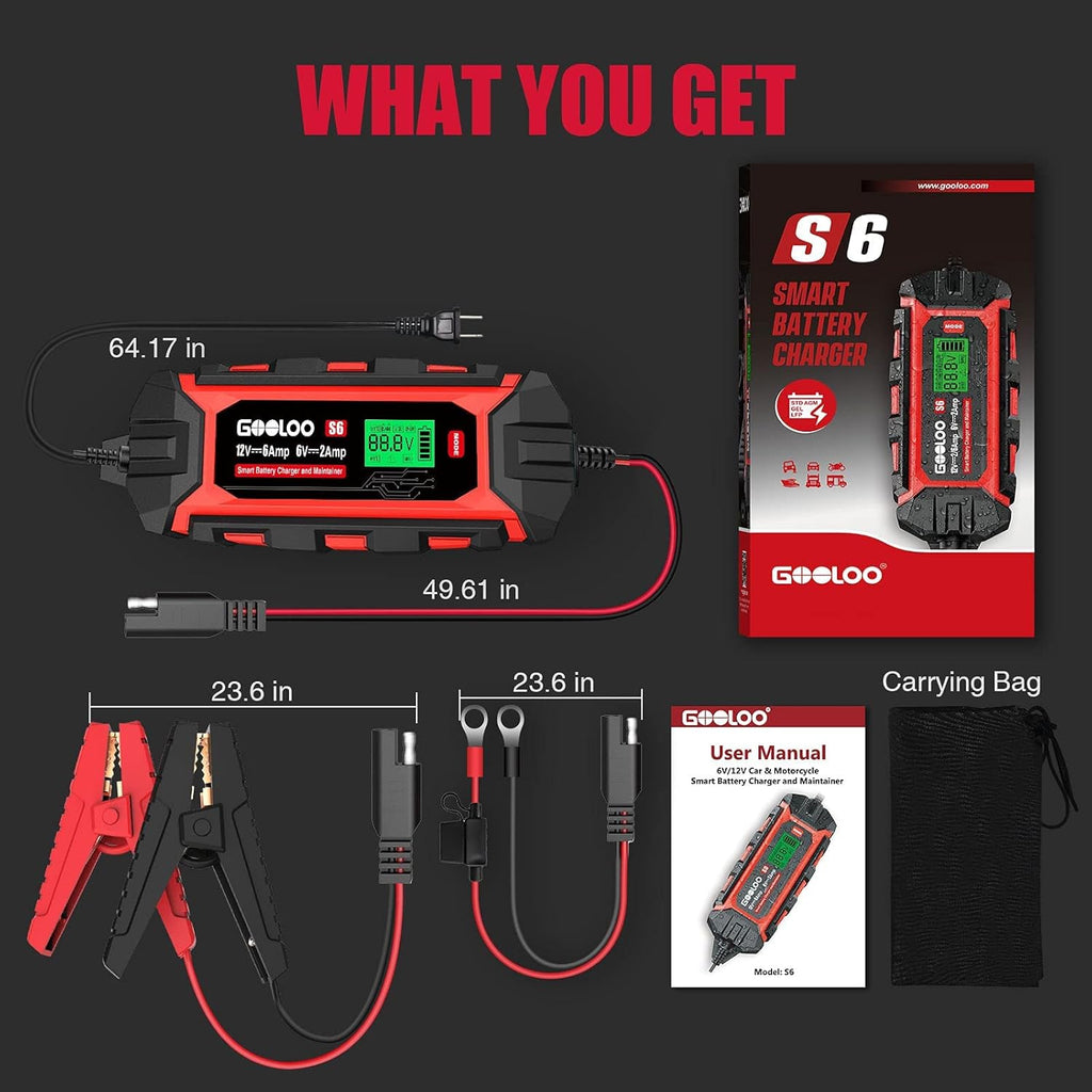 6 Amp 6V 12V Battery Charger Maintainer for Lead-Acid Battery Up to 150Ah LCD Display Pack of 2 L605