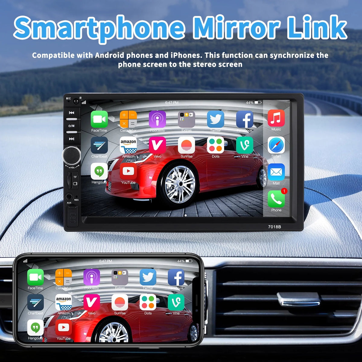 7 Inch Double Din Car Stereo with CD Player T1743