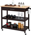White 3 Tier Rolling Kitchen Cart with Solid Wood Countertop A885