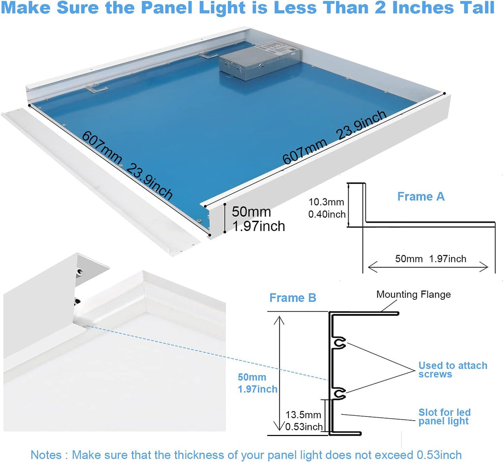 2x2 FT Surface Mount Kit for LED Flat Panel Light - Aluminum 24x24 inch Ceiling Frame Kit K367999