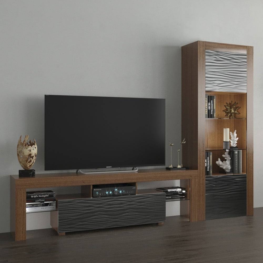 Black Modern Wall Unit Entertainment Center H7303