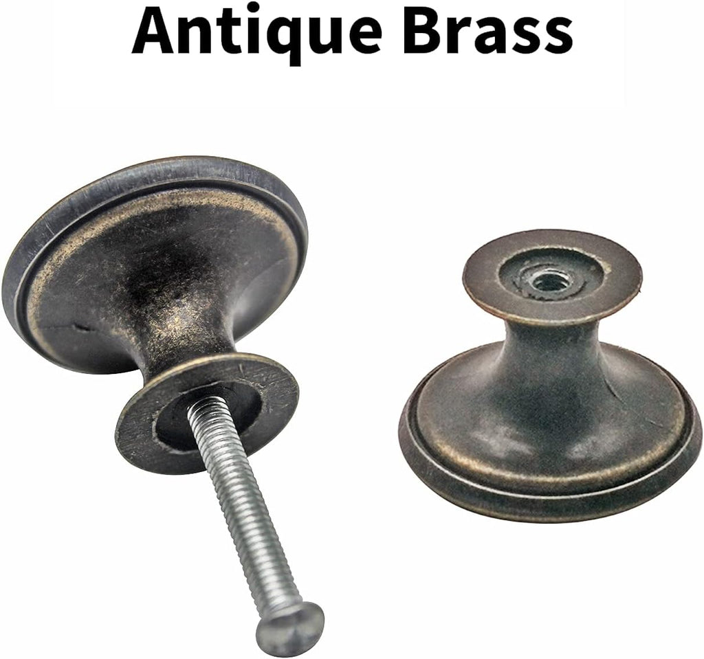 Antique Brass 6 Pack 1.18 inch Cabinet Knobs and Pulls F7581