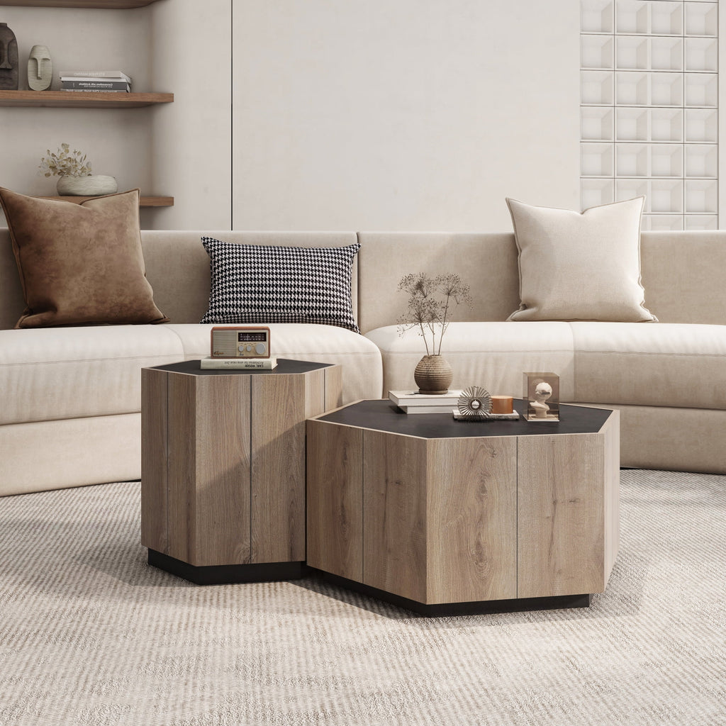 Textured Black Warm Oak Corner Table with Drawer R365