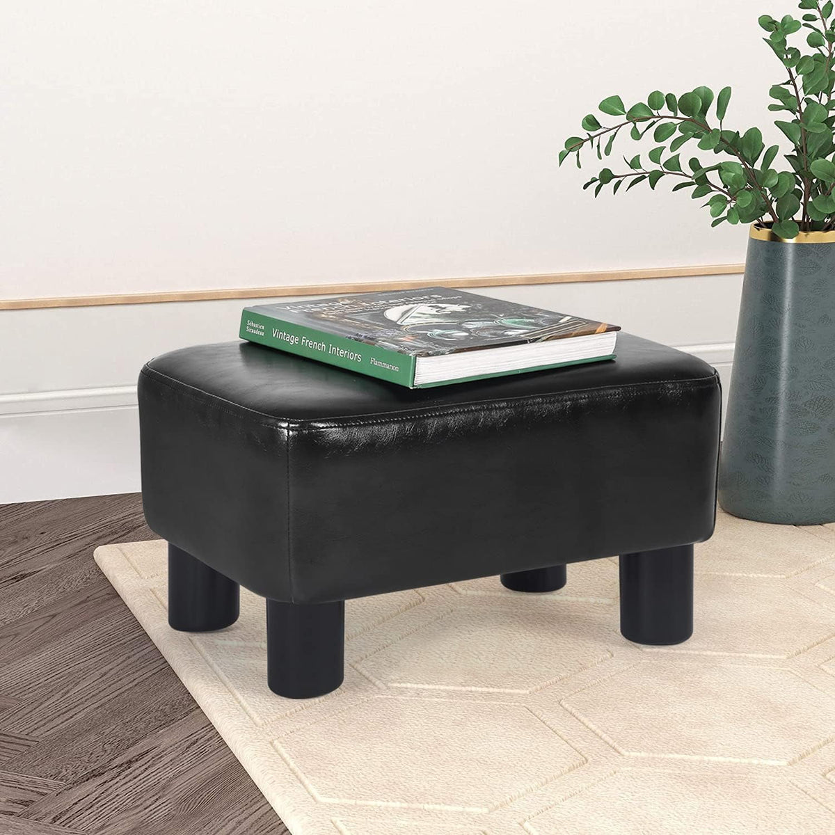 Black Faux Leather Rectangular Footrest Ottoman A505950