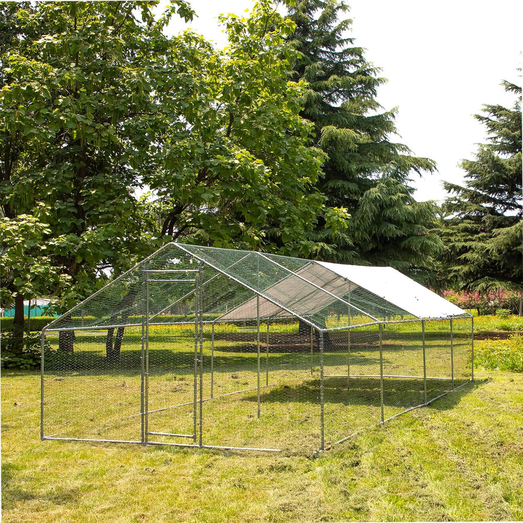 Large Metal Chicken Coop with Waterproof Cover, Anti-UV Cover for Outdoor (10' L x 25.5' W x 6.56' H) L53167