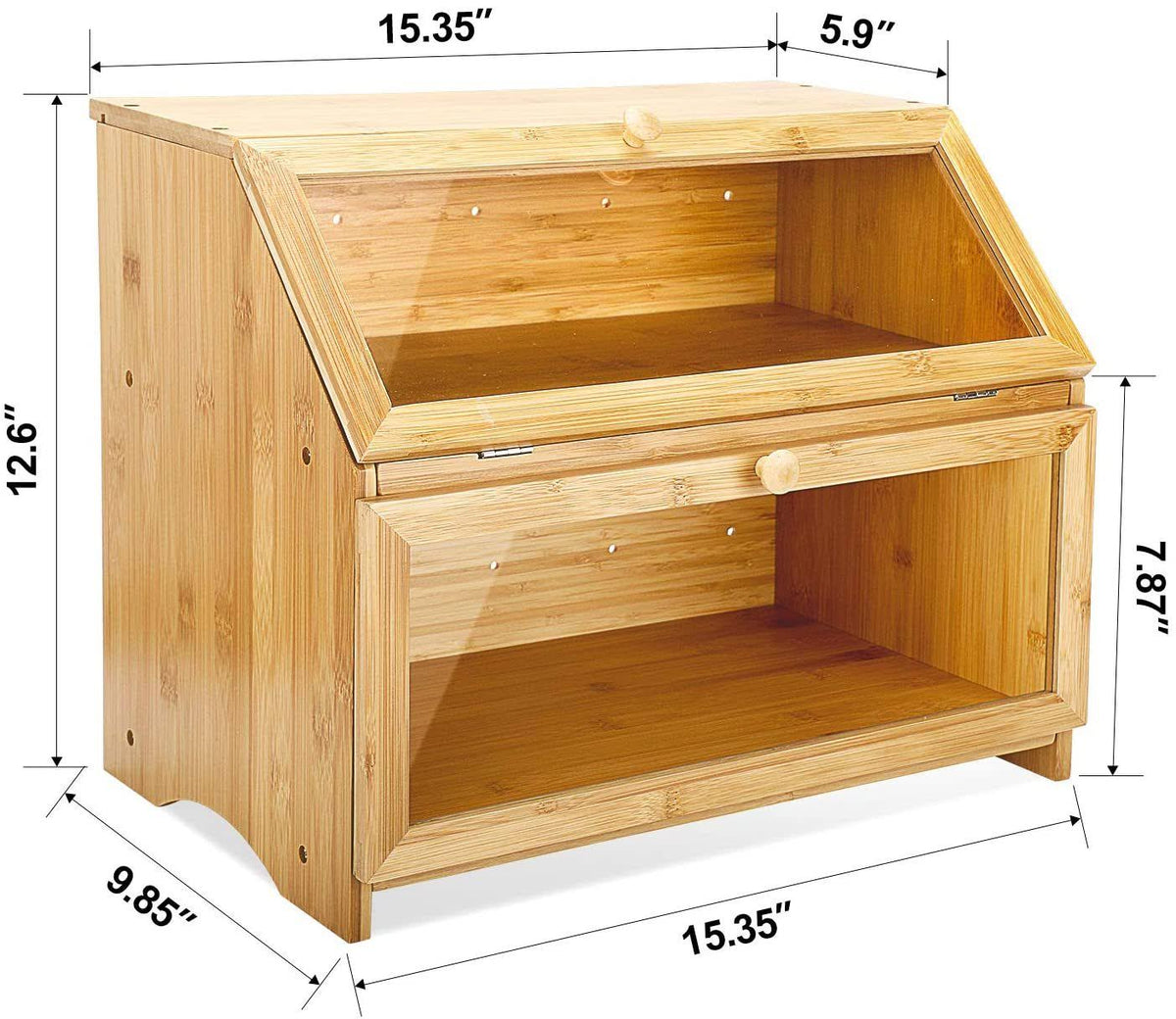 Double Layer Large Wooden Bread Box V1986