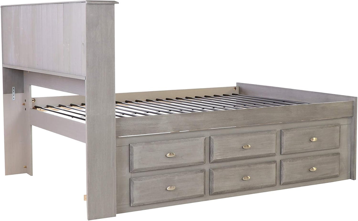 Charcoal Full Size Bookcase Captain Bed with 6 Drawer Storage H636