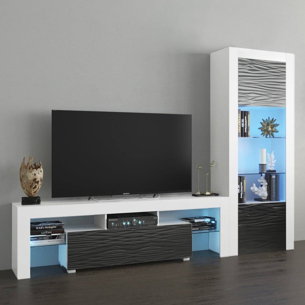 Black Modern Wall Unit Entertainment Center H7303