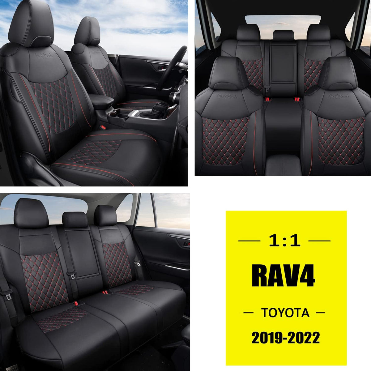 Pu Leather Car Seat Covers Full Set Black Red M208