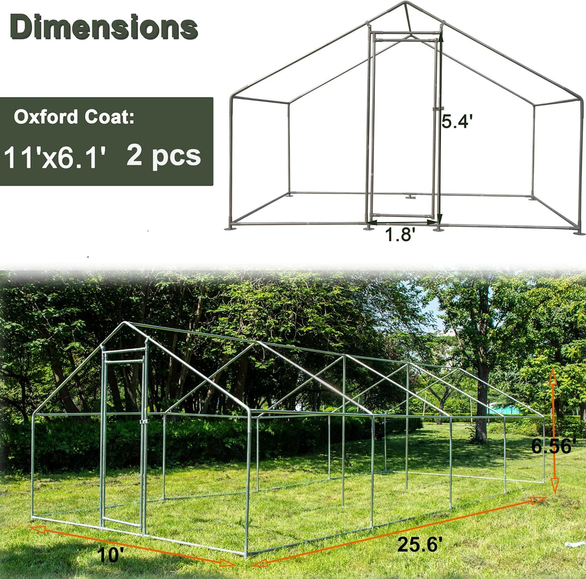 Large Metal Chicken Coop with Waterproof Cover, Anti-UV Cover for Outdoor (10' L x 25.5' W x 6.56' H) L53167
