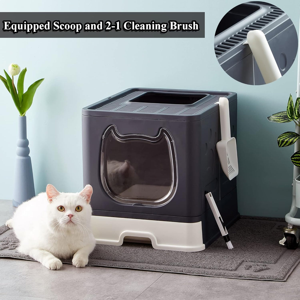 Black Covered Cat Litter Box with Lid V665416