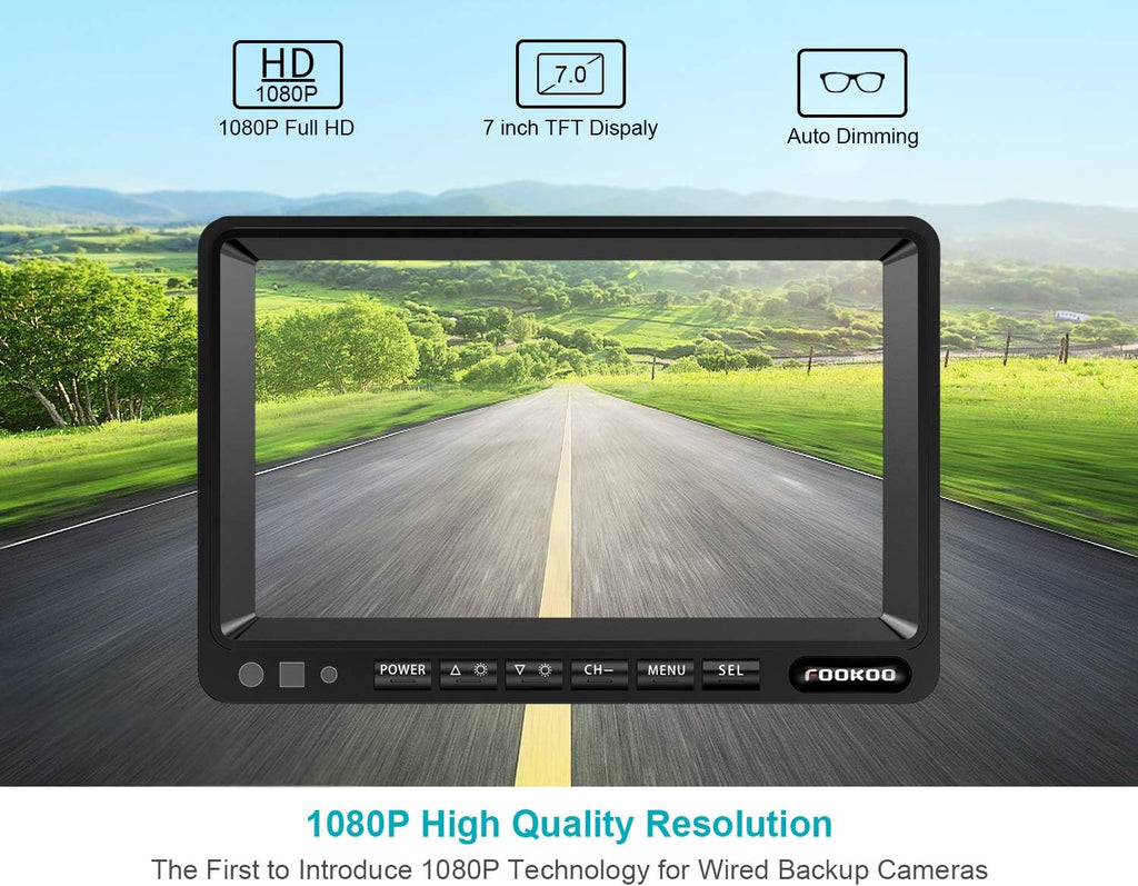 7'' 1080P HD Backup Camera System Kit IP69 Waterproof Rear View Camera X70412