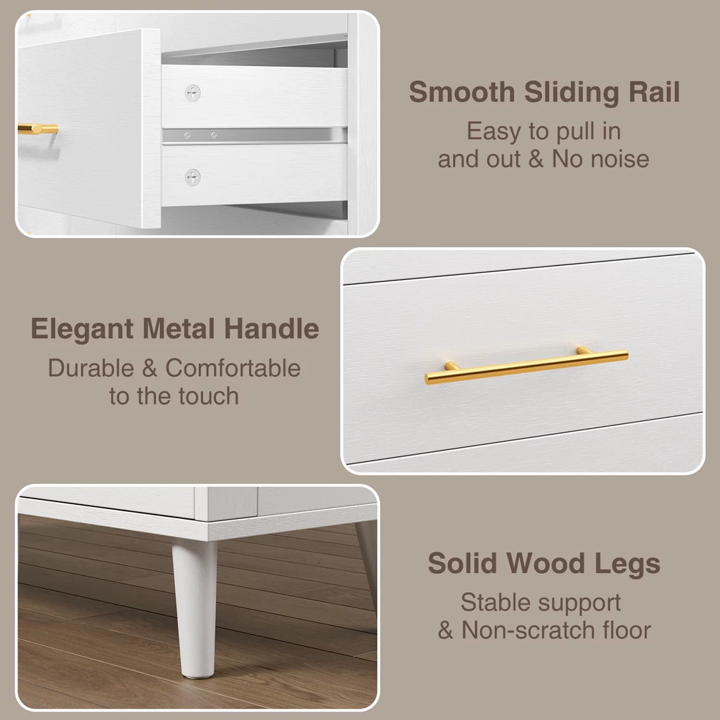 White 6 Drawer Dresser with Gold Handles B68542