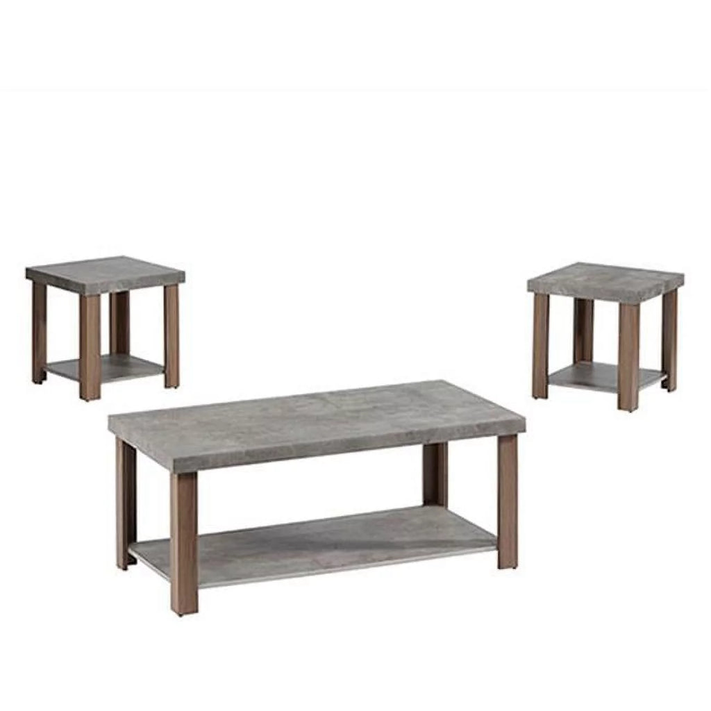 Gray & Oak Cocktail Table & 2 End Tables W75196