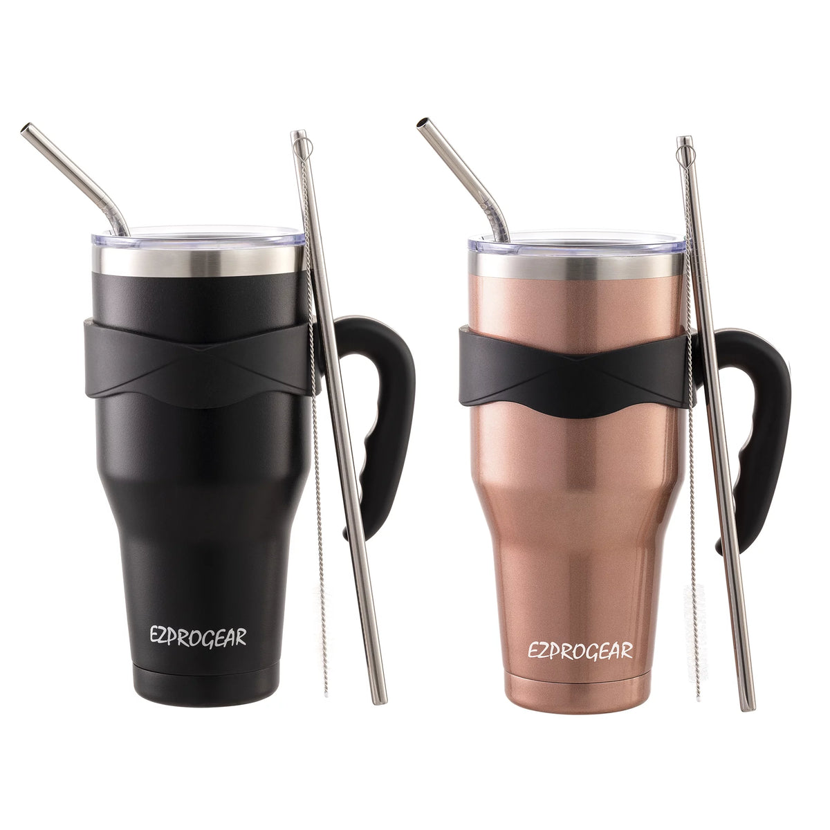 40 oz 2 Pack Stainless Steel Double Wall Vacuum Insulated Tumbler with Handle and Straws O84844