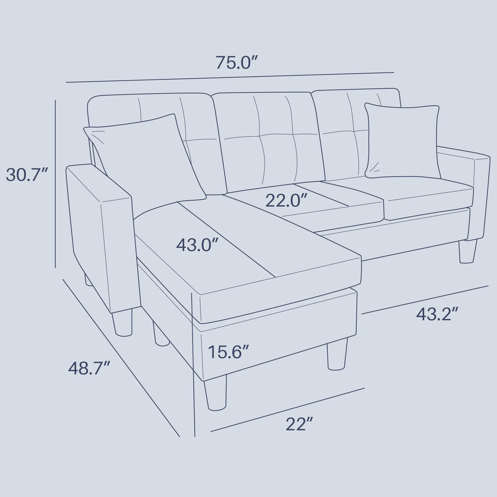 Gray Linen Fabric Convertible Sectional Sofa X517