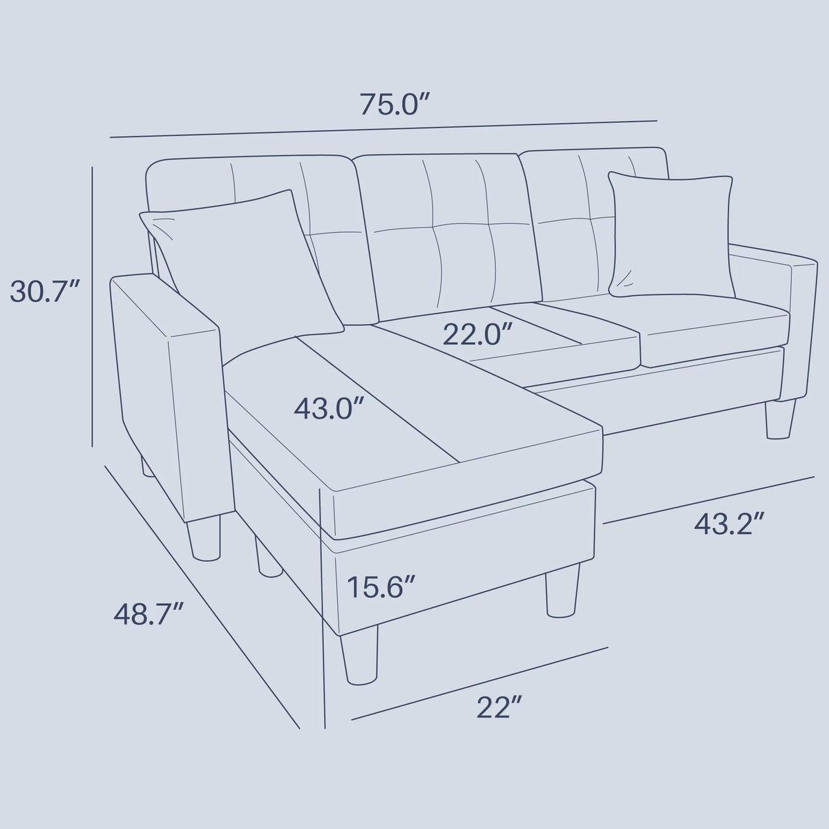 Gray Linen Fabric Convertible Sectional Sofa X517