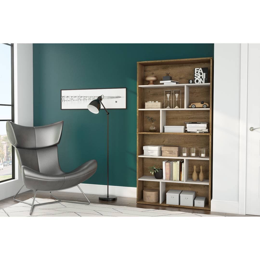 2-Piece Asymmetrical Shelving Unit Set in Rustic Brown u0026 Sandstone X739328