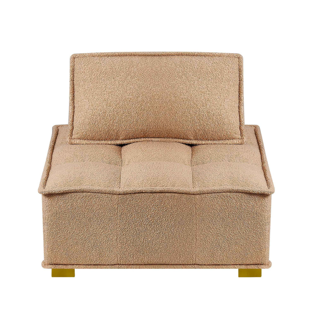 Single Sofa Ottoman with Gold Wooden Legs Teddy Fabric L452224