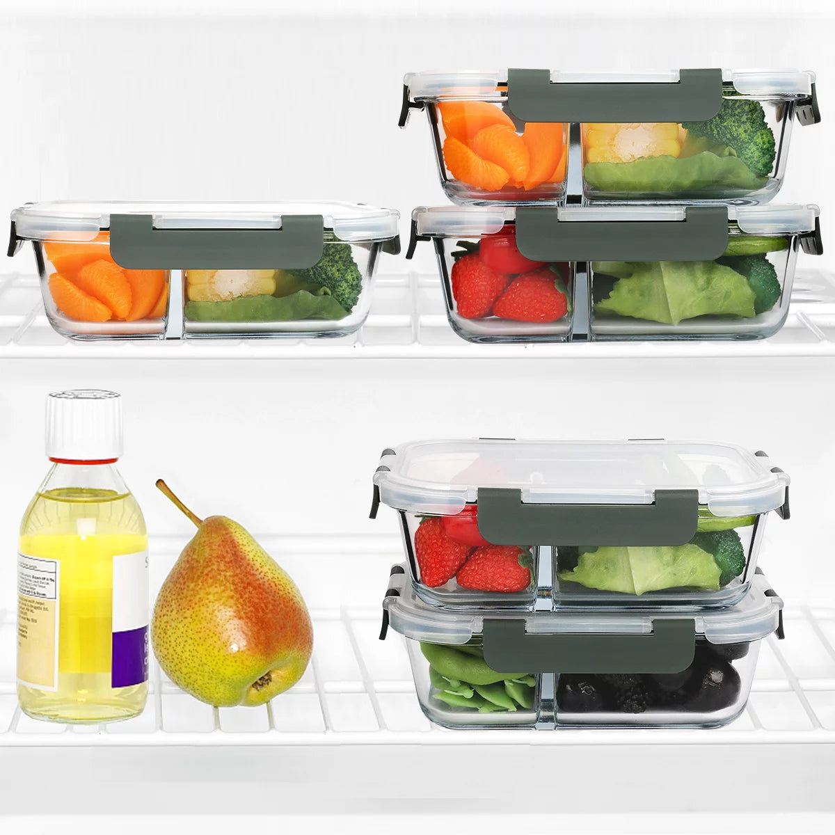 5-Pack 36 Oz 2 Compartments Glass Food Storage Containers with Locking Lids I341260