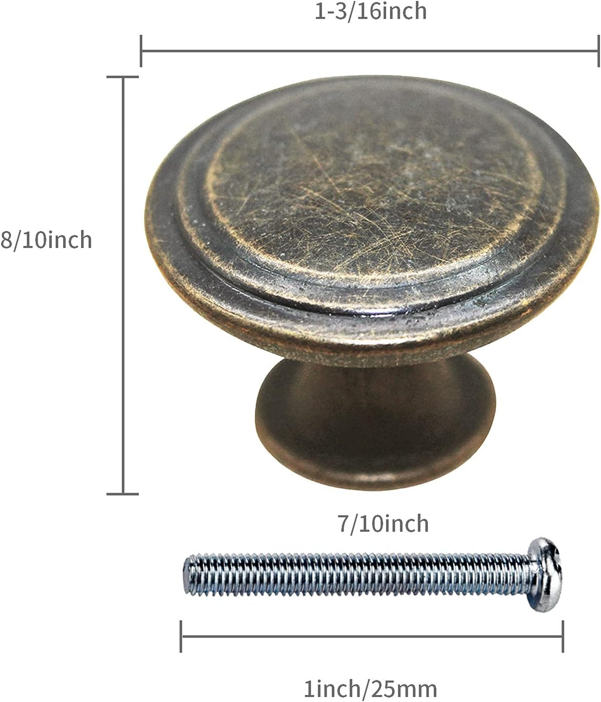 Antique Brass 6 Pack 1.18 inch Cabinet Knobs and Pulls F7581