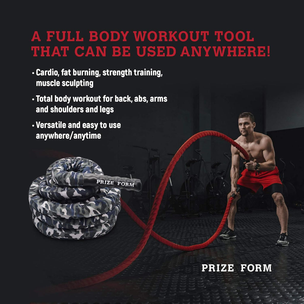Battle Exercise Training Rope with Camo Protective Cover & Anchor Strap Kit, Poly Dacron 1.5 Inch Diameter 30ft 40ft X1704