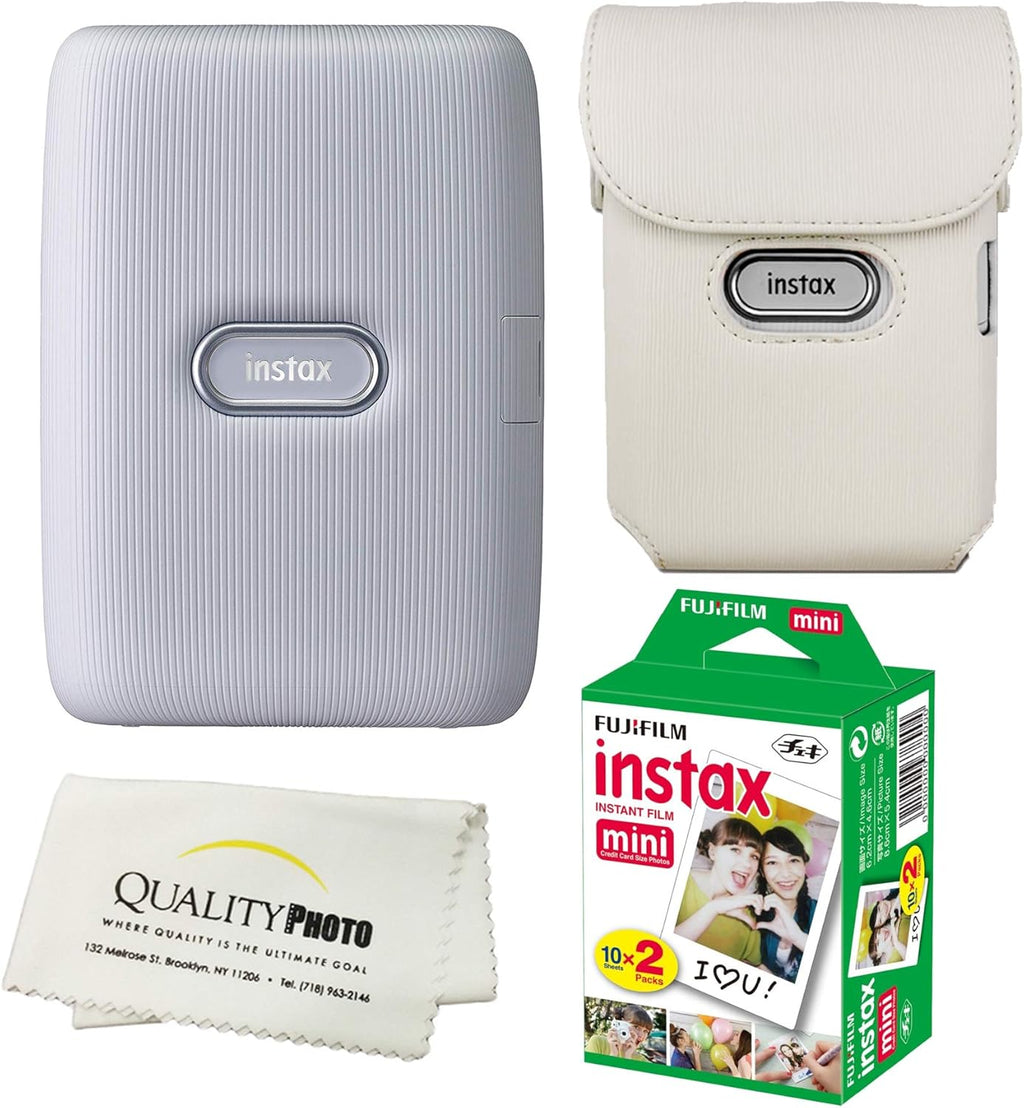 Instax Mini Link Smartphone Printer Bundle with Case and 20 Films (White) C136
