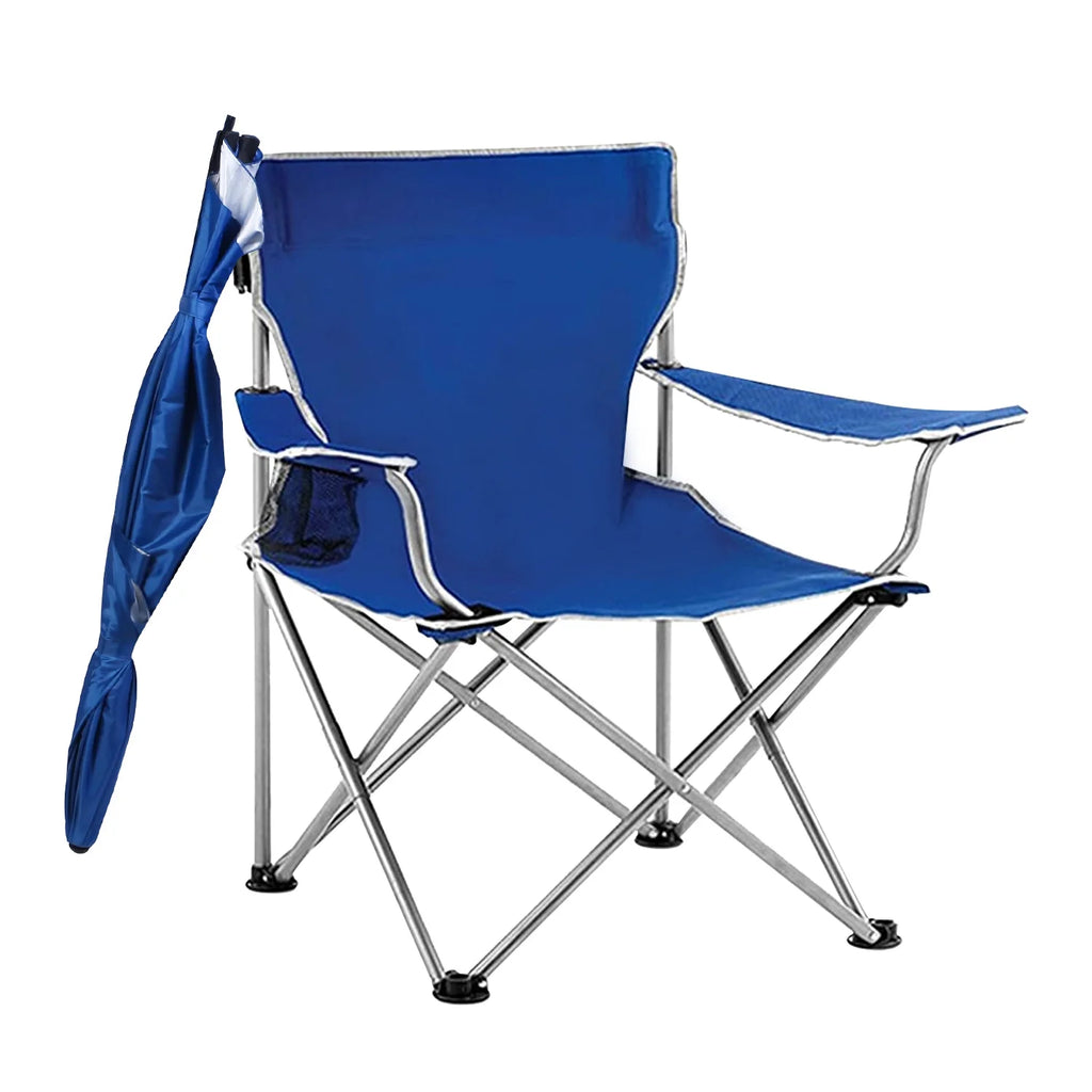 Blue Foldable Beach Chair with Detachable Umbrella Cup Holder Carry Bag N7143