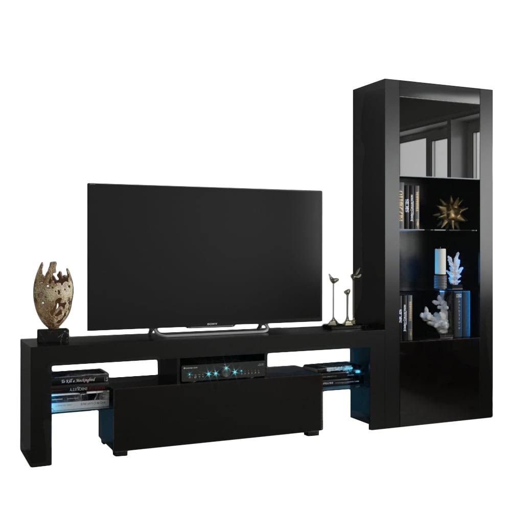 Black Modern Wall Unit Entertainment Center H7303