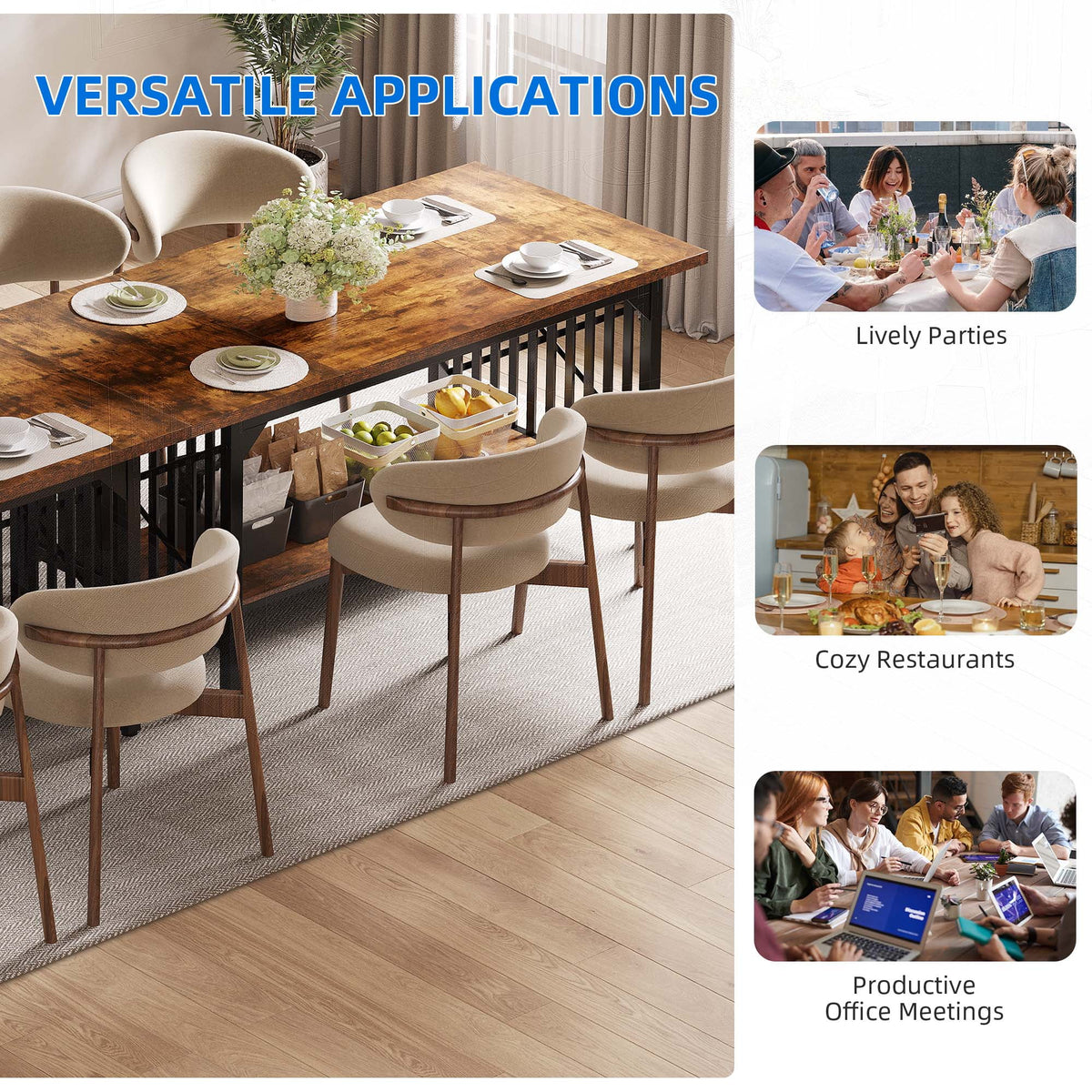 Rustic Brown Industrial Rectangular Wood Dining Table with Storage J5320