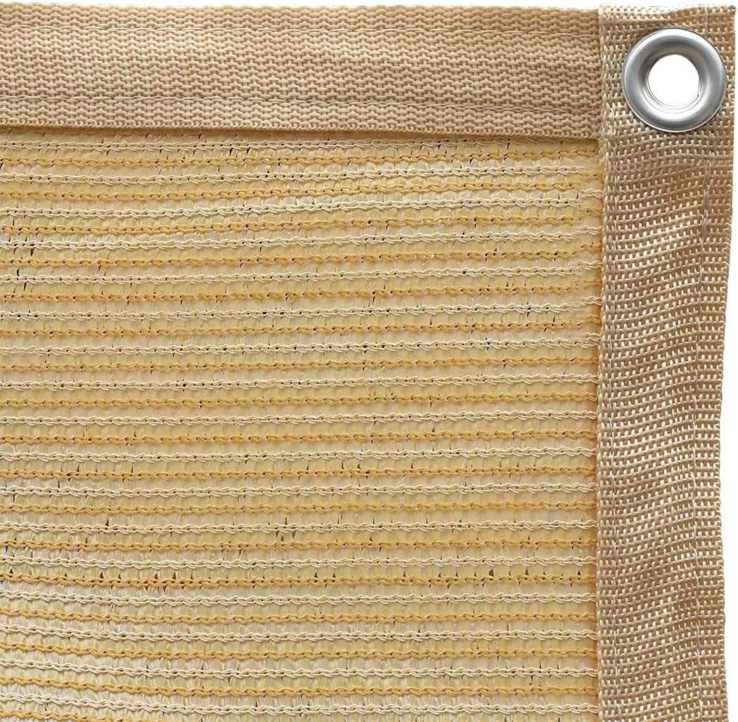 90% Shade Fabric Sun Shade Cloth Taped Edge with Grommets 12’ x 20’, Wheat N58022
