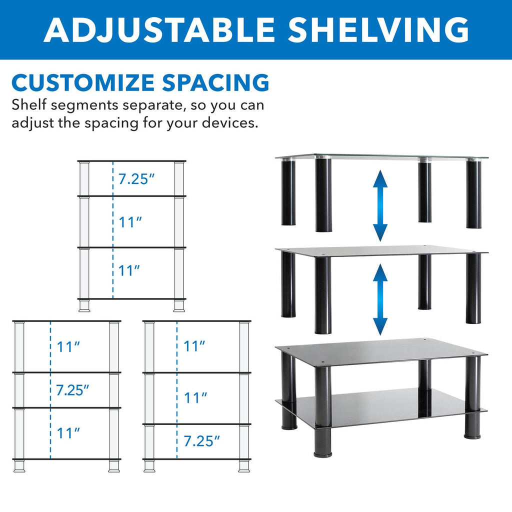 Tempered Glass 4-Tier Media Stand, Black Z15409