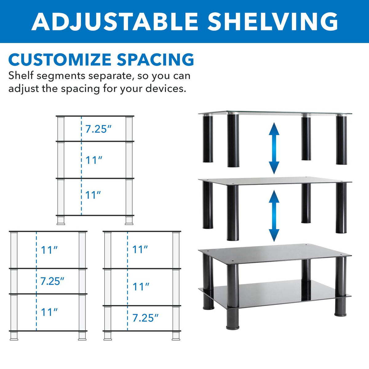 Tempered Glass 4-Tier Media Stand, Black Z15409