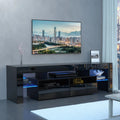 Black LED Light TV Stand with Drawer and Glass Shelf O591