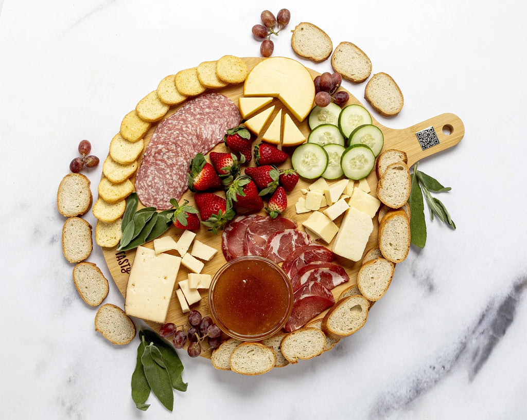 Bamboo Round Charcuterie Board with Handle, 15.5" F270681