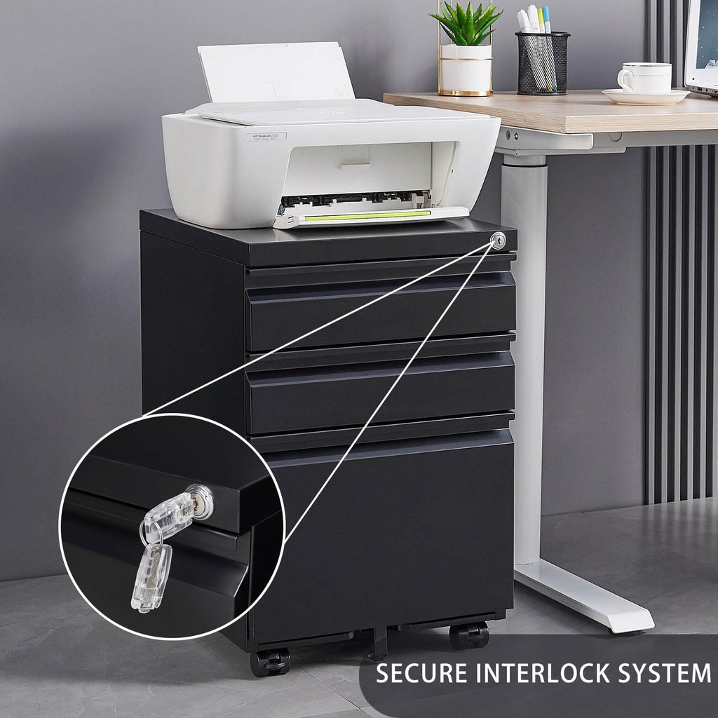 Black Steel 3-Drawer Rolling File Cabinet M48129