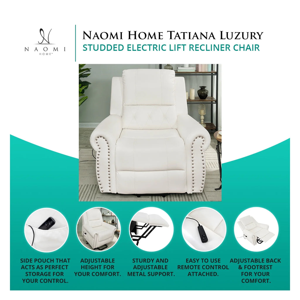 Cream Oversized Power Lift Recliner Chair with Footrest and Remote Control N300
