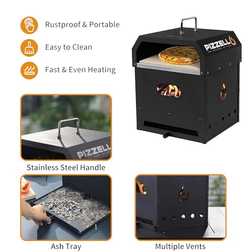 4 in 1 Wood Fired 2-Layer Detachable Outdoor Pizza Oven with Pizza Stone R534071